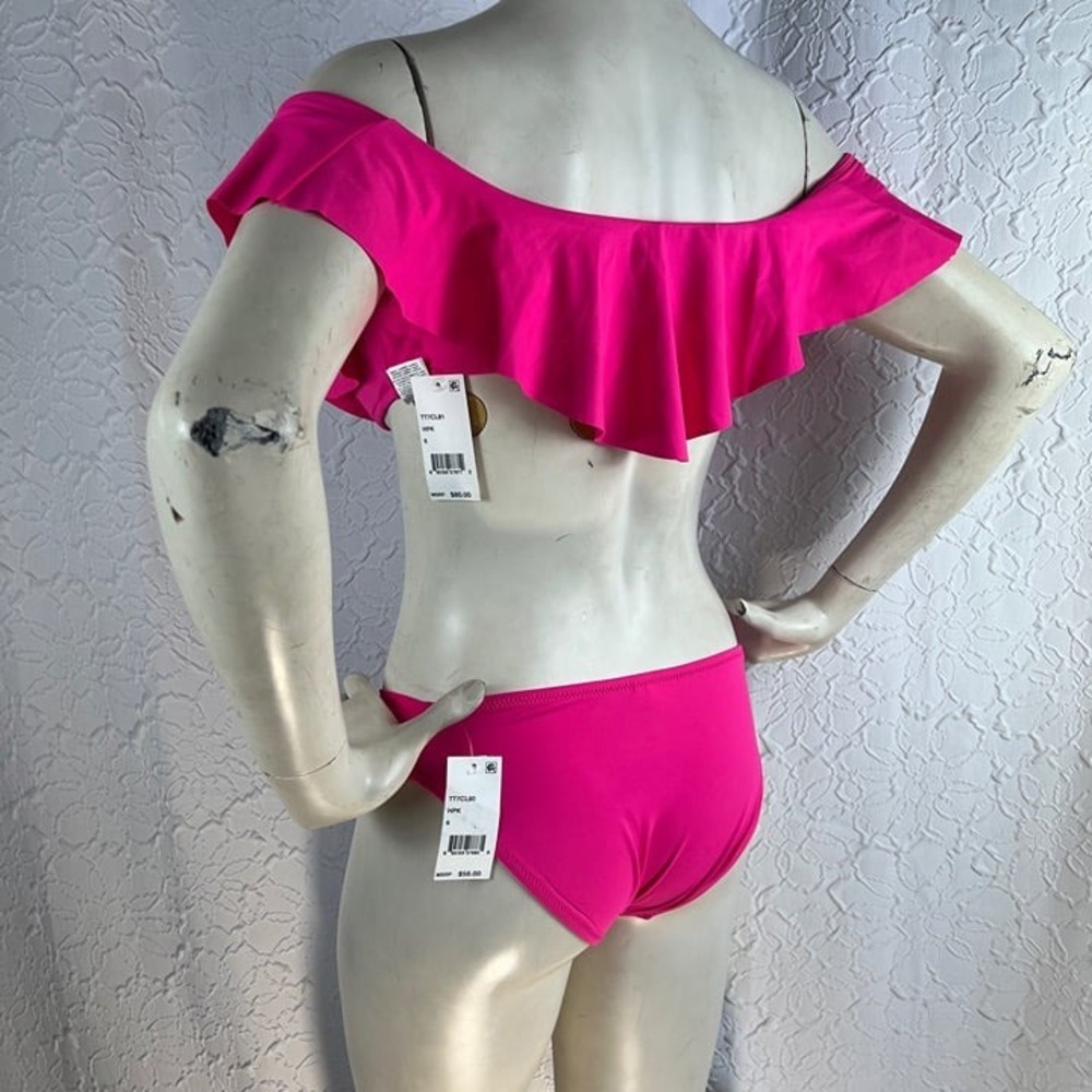Trina Turk Hot Pink Flounce Off The Shoulder Bikini Set 6 - Picture 5 of 7